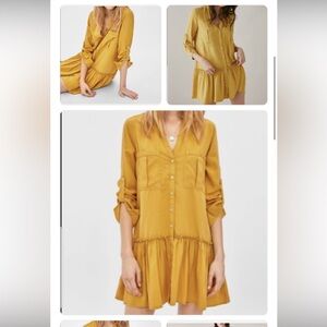 Zara Mustard Yellow Button-Front Shirt Dress